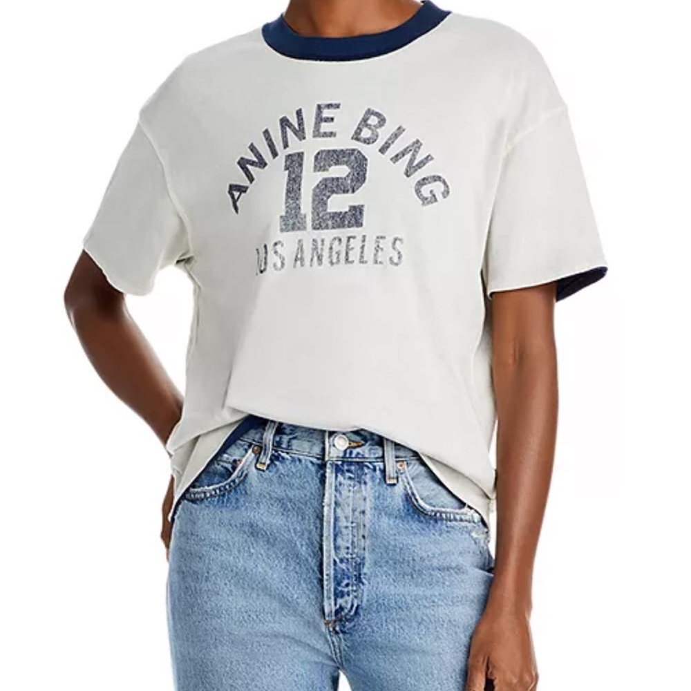 Anine Bing Reversible White and Navy Short Sleeve Tee